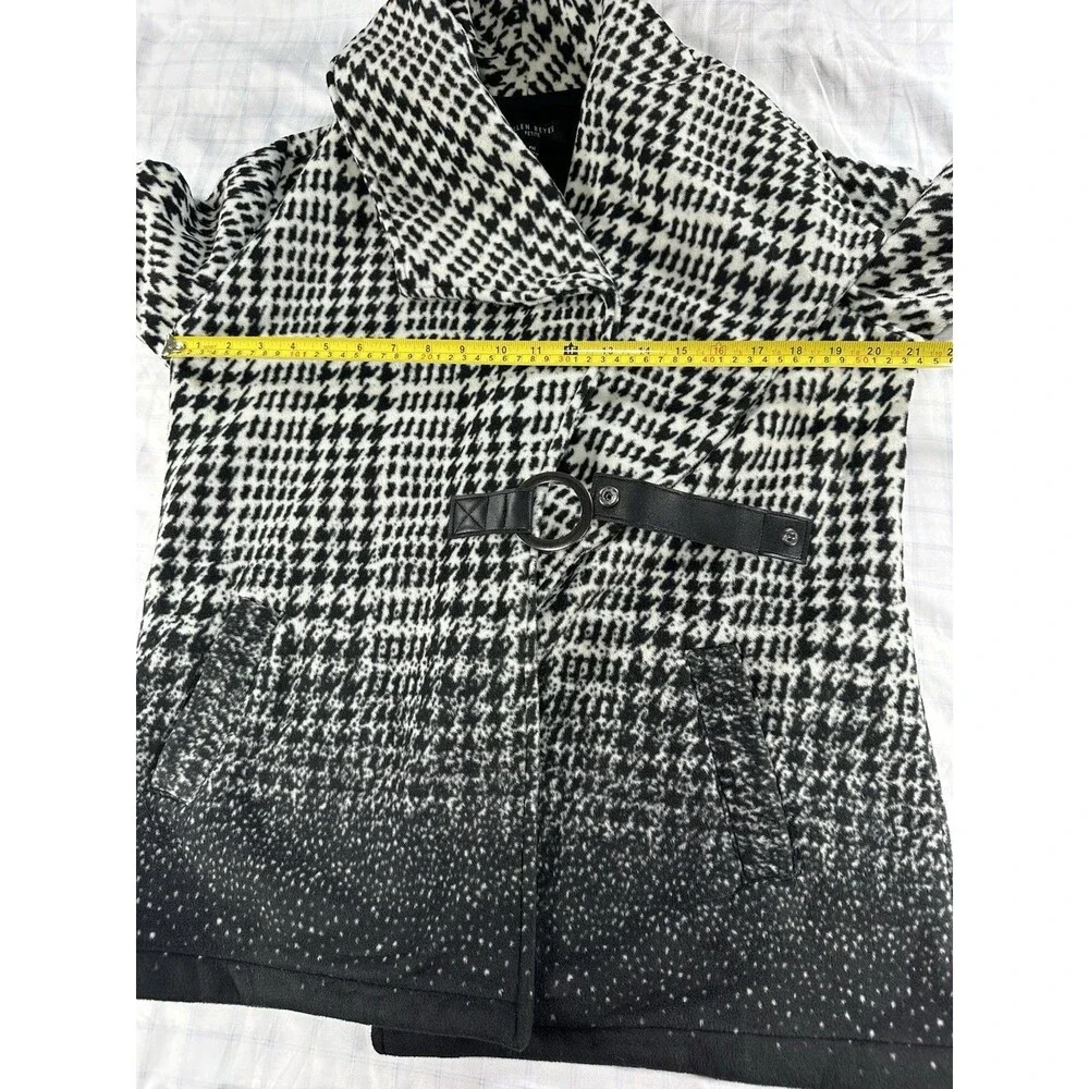 Ellen Reyes Petite Houndstooth Fleece Jacket Coat Black White Ombre Belted PM
